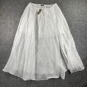 J Crew Pleated Drawstring Maxi Skirt Women's Small White Linen Blend CL539‎ NWT